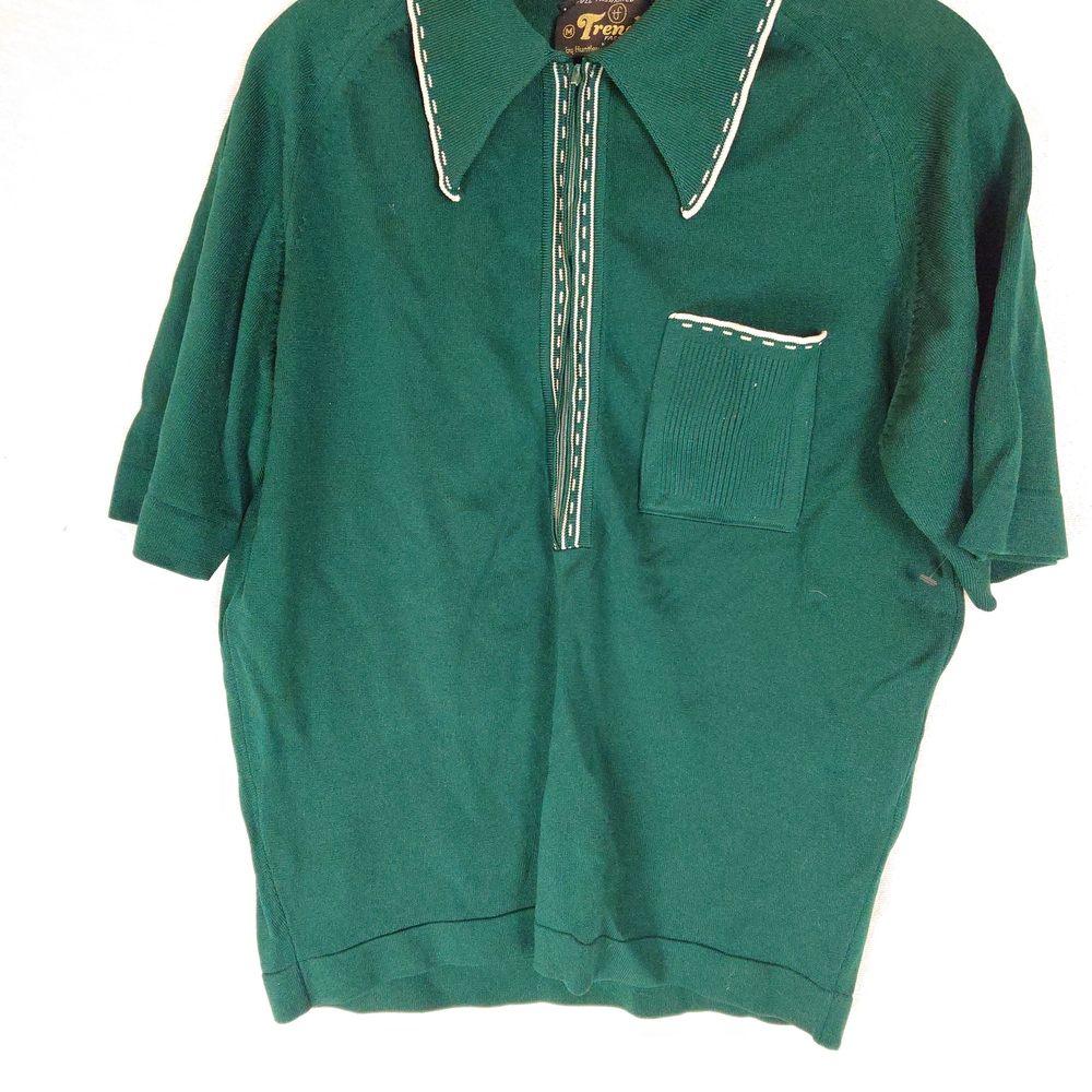 Vintage 60s Gents polo Green Polo Shirt with White Trim